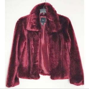 NEW Wine burgundy red faux fur coat
